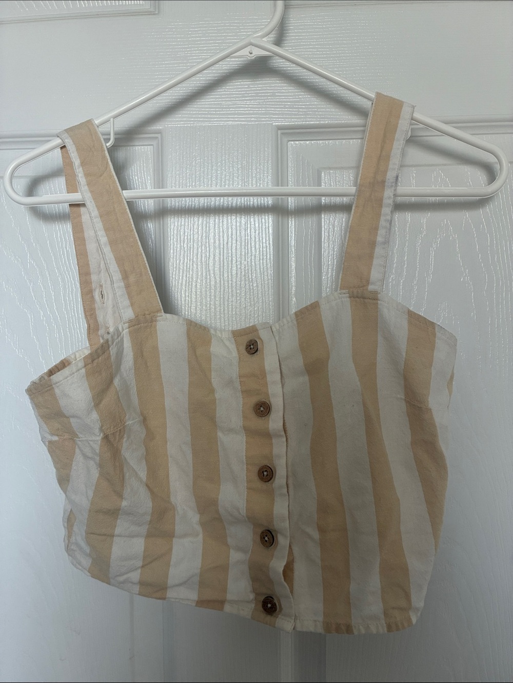 Billabong Beige & White Striped Button-Front Crop Top
